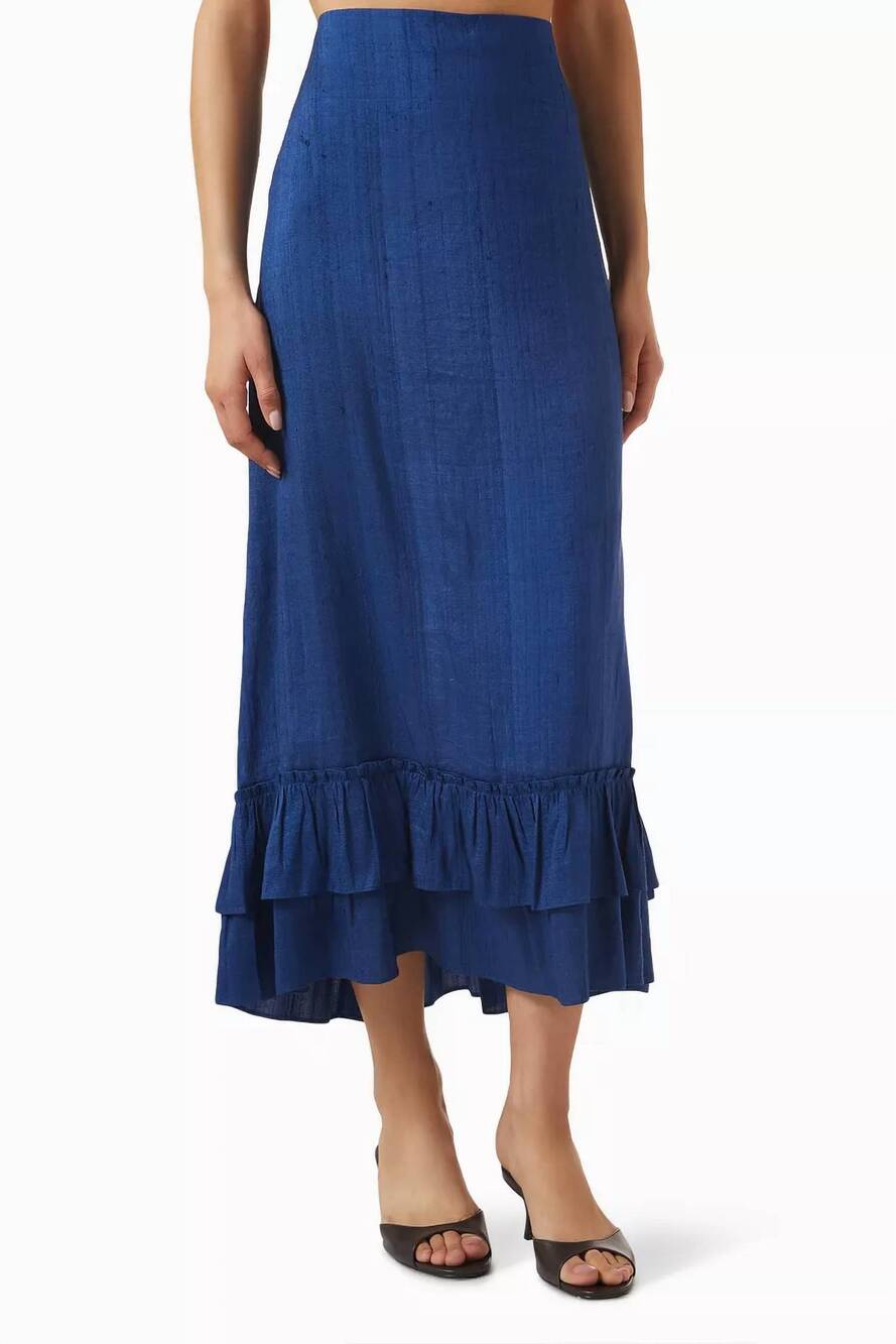 NEW CONIGLIO cinch back midi skirt in deep atlantic